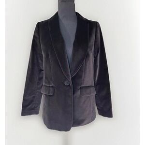 Talbots Black Velvet Blazer Collar‎ Single Button Classic Business Casual 6P